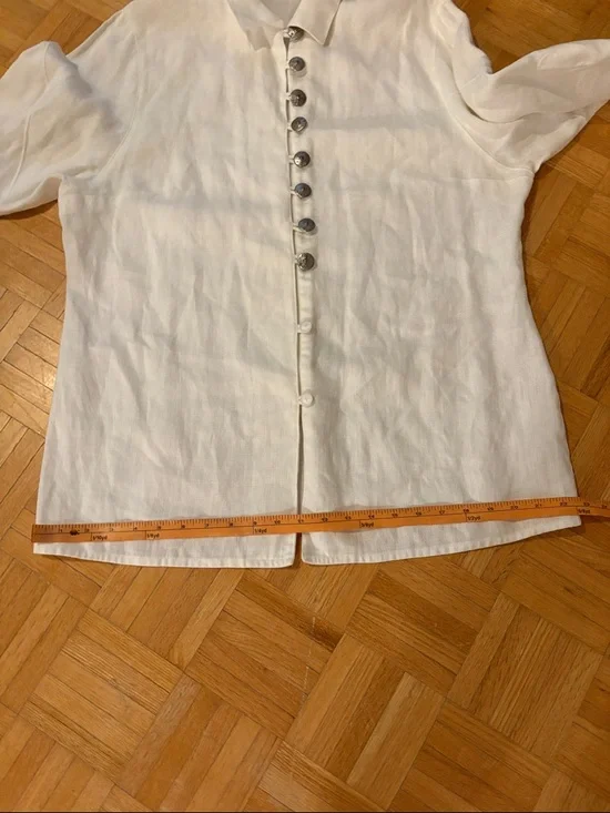 White Button-Front Linen top - Picture 7 of 16